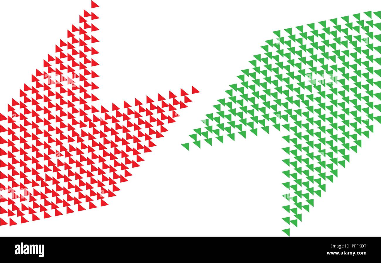 Vor- und Nachteile kaufen Analyse rot verkaufen Links grüne Pfeile mit transparenten leeren Hintergrund. Einfaches Konzept für Vorteile Nachteile positive ne Stock Vektor