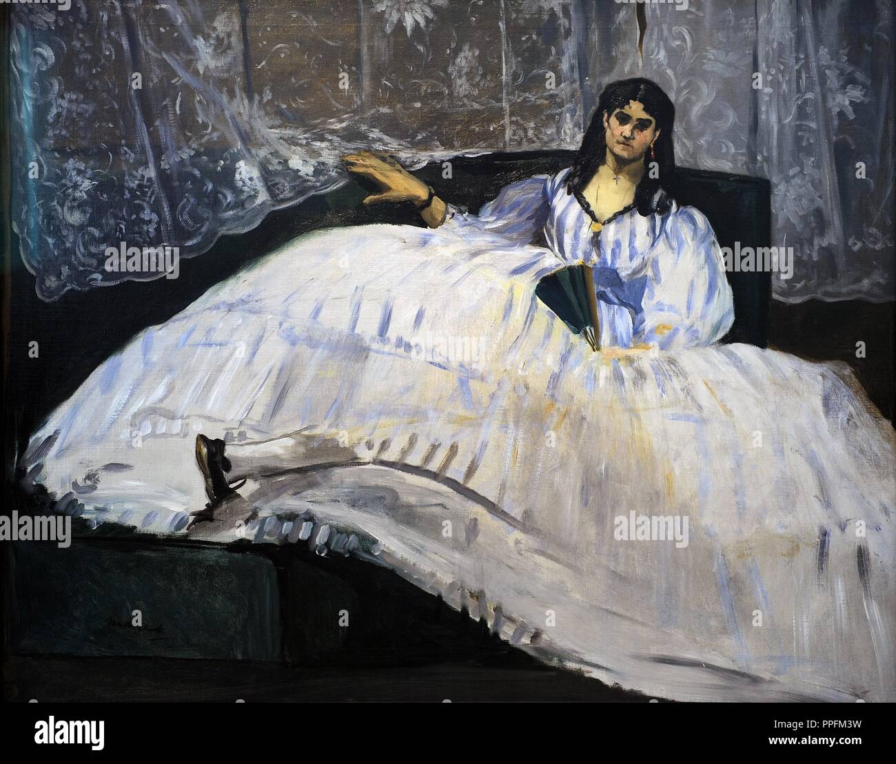 Edouard Manet (1832-1883). Impressionistischen französischen Maler und Kupferstecher. Dame mit einem Ventilator, 1862. Museum der Bildenden Künste Budapest. Ungarn. Stockfoto