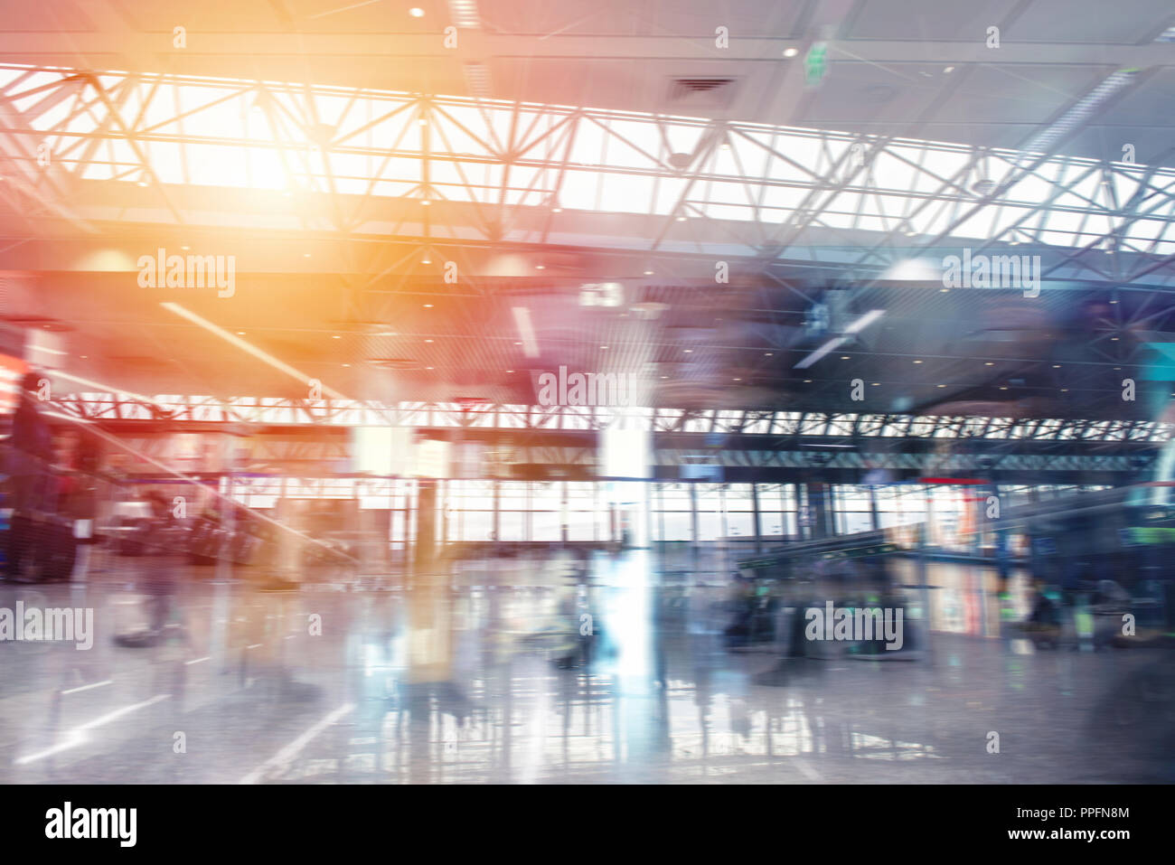 Modernen Flughafen mit blur Effekte. Double Exposure Stockfoto