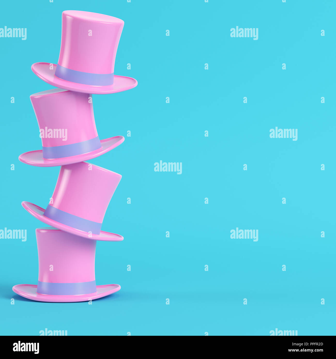 Rosa Spitze Hüte auf hellen blauen Hintergrund in Pastellfarben. Minimalismus Konzept. 3D-Rendering Stockfoto