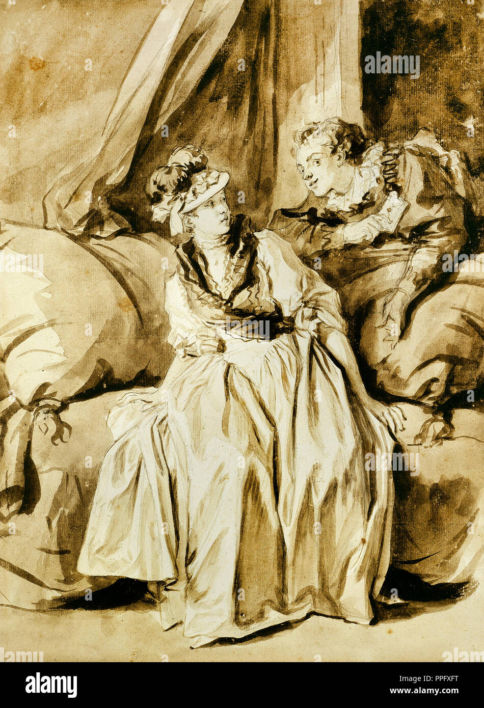 Jean-Honore Fragonard, der Brief oder die Spanische Konversation. Circa 1778. Zeichnung und Aquarell. Kunst Institut von Chicago, USA Stockfoto