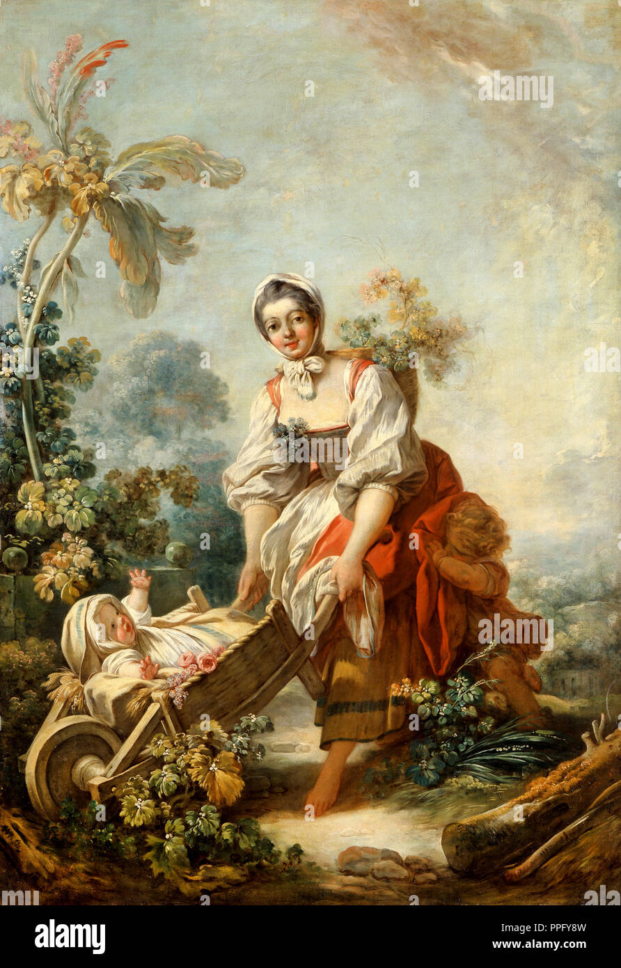 Jean-Honore Fragonard, die Freuden der Mutterschaft. Circa 1752. Öl auf Leinwand. Indianapolis Museum of Art, USA. s Stockfoto