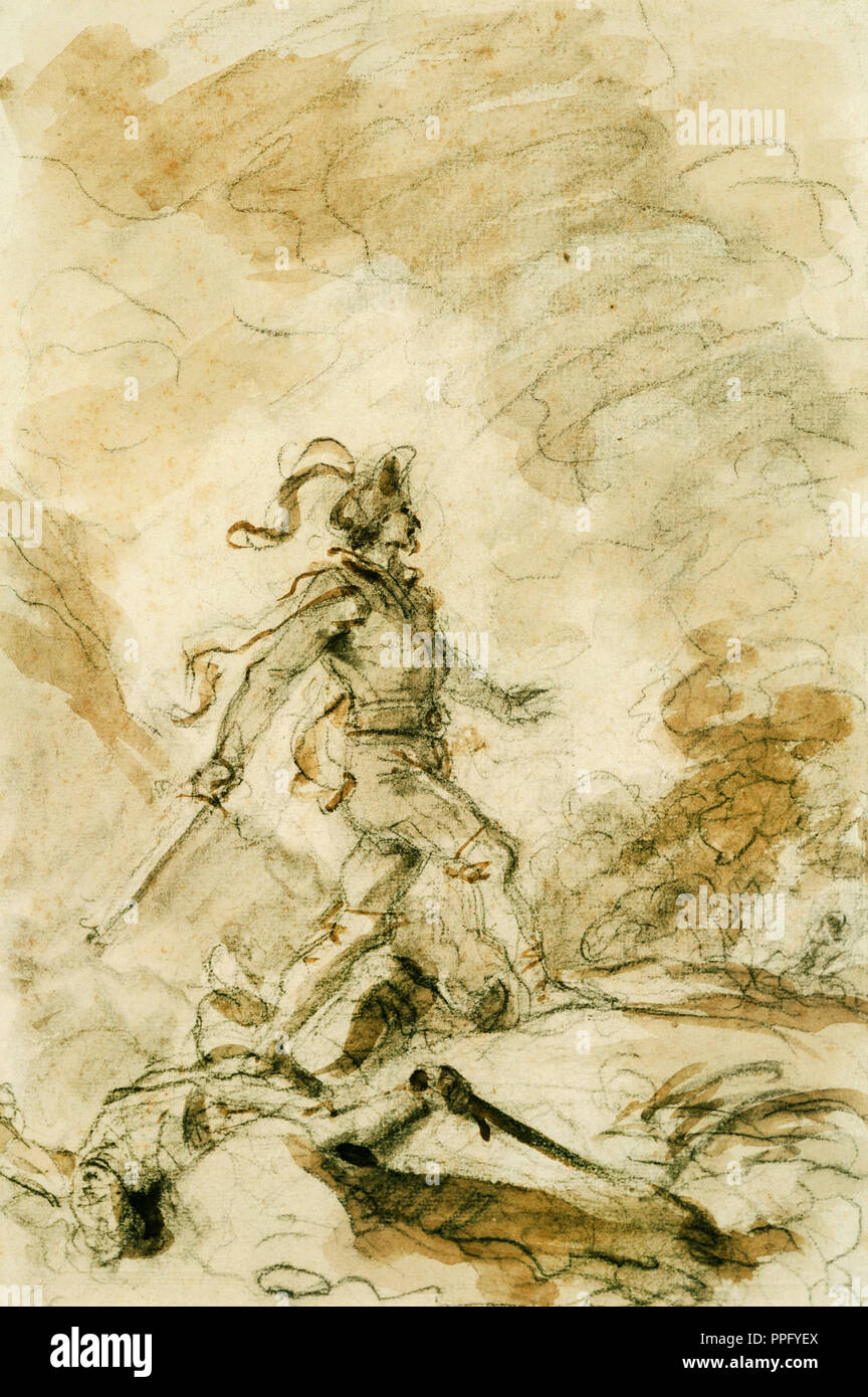 Jean-Honore Fragonard, Odorico Corebo tötet und macht sich auf die Suche nach Isabella. Undatiert. Holzkohle, braun Farbe wäscht. Phillips Collection, Washington Stockfoto