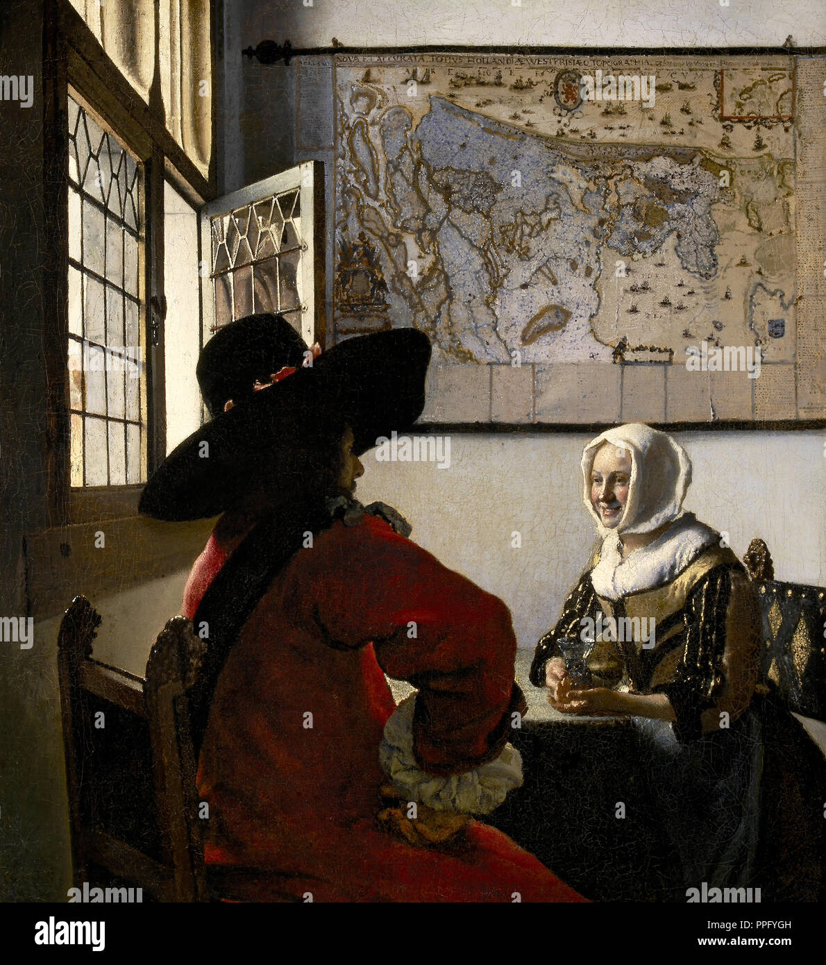 Johannes Vermeer - Offizier und lachende Mädchen. Circa 1657. Öl auf Leinwand. Frick Collection, New York, USA. Stockfoto