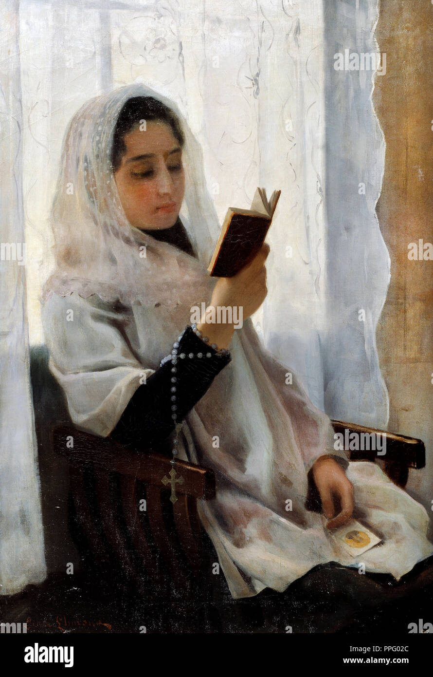 Joan Llimona - Lesung 1891 Öl auf Leinwand. Museu Nacional d'Art de Catalunya, Barcelona, Spanien. Stockfoto