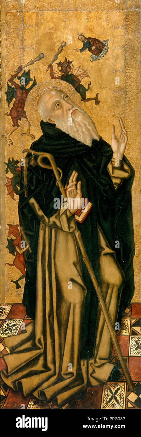 Joan Desi, Sankt Antonius durch die Dämonen gepeinigt. Circa 1500-1503. Öl und Blattgold auf Holz. Museu Nacional d'Art de Catalunya, Barcelona, Spai Stockfoto