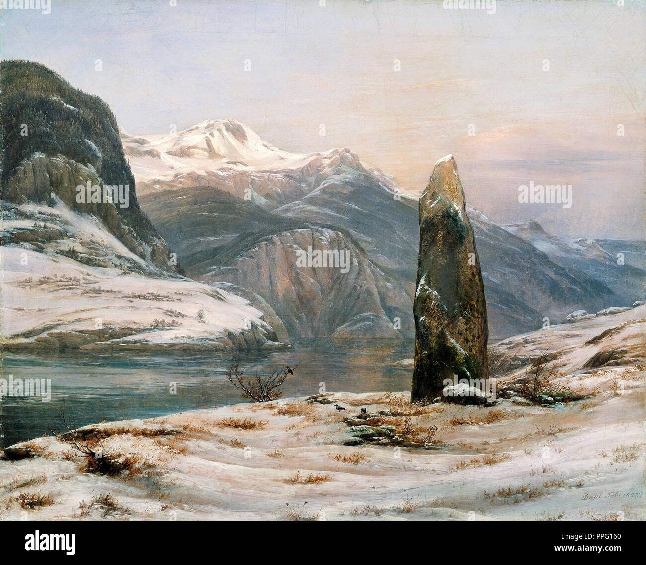 Johan Christian Dahl - Winter am Sognefjord 1827 Öl auf Leinwand. National Gallery von Norwegen, Oslo, Norwegen. Stockfoto