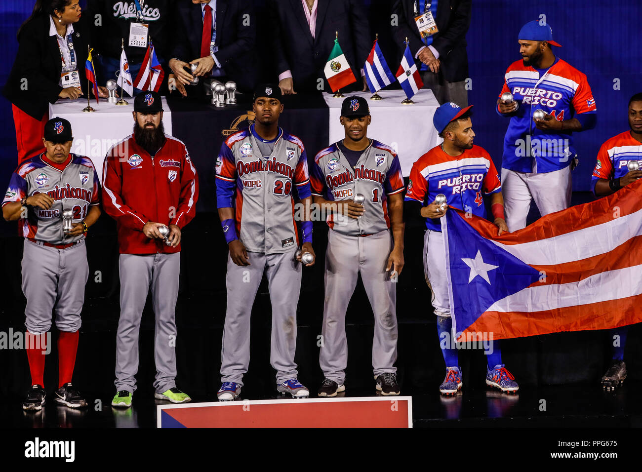 Anthony Garcia jugador Mas valioso de los Criollos de Caguas Puerto Rico equipo bi campeón de Serie del Caribe, Al Dar 9 Carreras por 4a Águila Stockfoto