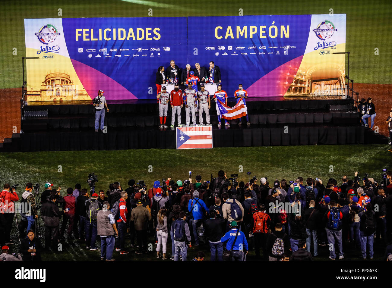 Anthony Garcia jugador Mas valioso de los Criollos de Caguas Puerto Rico equipo bi campeón de Serie del Caribe, Al Dar 9 Carreras por 4a Águila Stockfoto