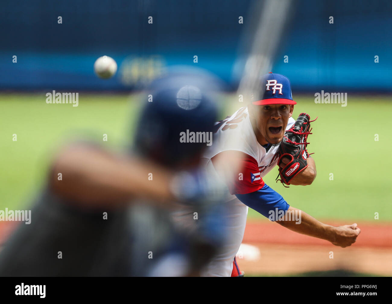 Acciones, durante el Partido entre Italia vs Puerto Rico, World Baseball Classic en Estadio Charros de Jalisco en Guadalajara, Mexiko. Marzo 12, 2017. Stockfoto