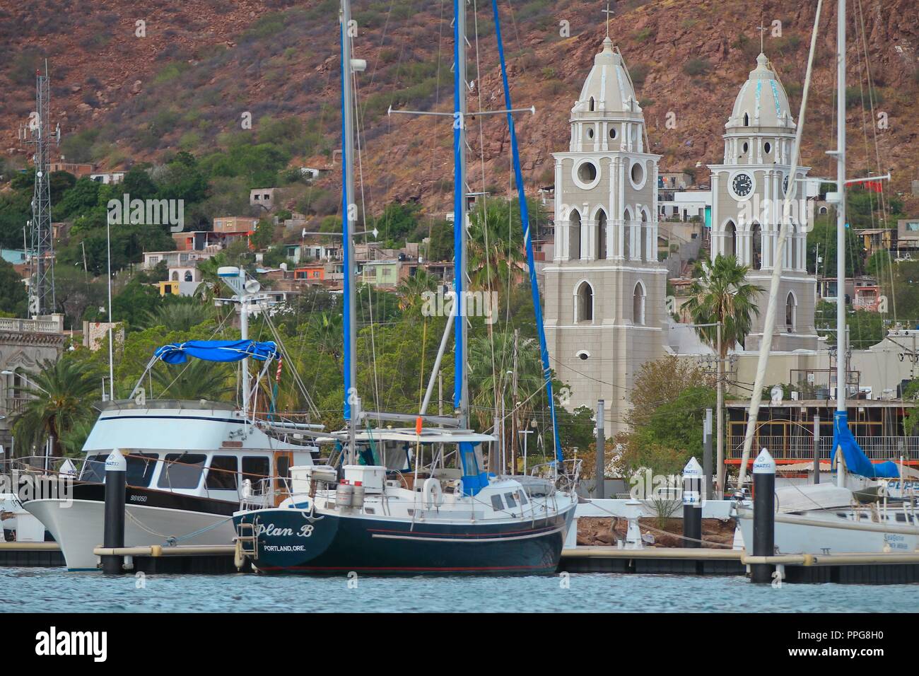 Bericht der Fischerhafen von Guaymas Sonora. Reportaje del Puerto pesquero de Guaymas Sonora. Stockfoto