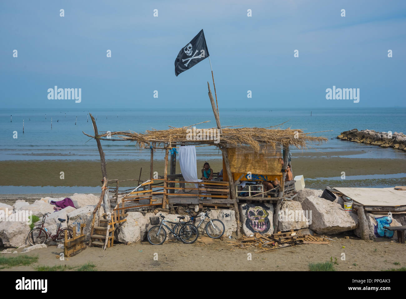 Venedig, Lido, "piratennest" am Strand - Venedig, Lido, "Piraten" am Strand Stockfoto