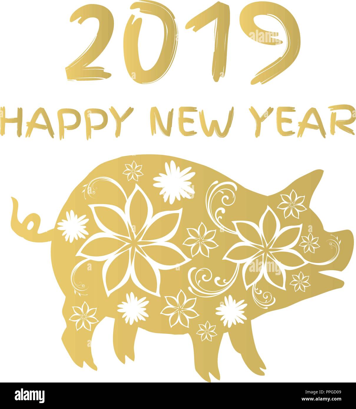 Vector Illustration einer floralen Schwein 2019 chinesischen Kalender. Neues Jahr Symbol. Stock Vektor