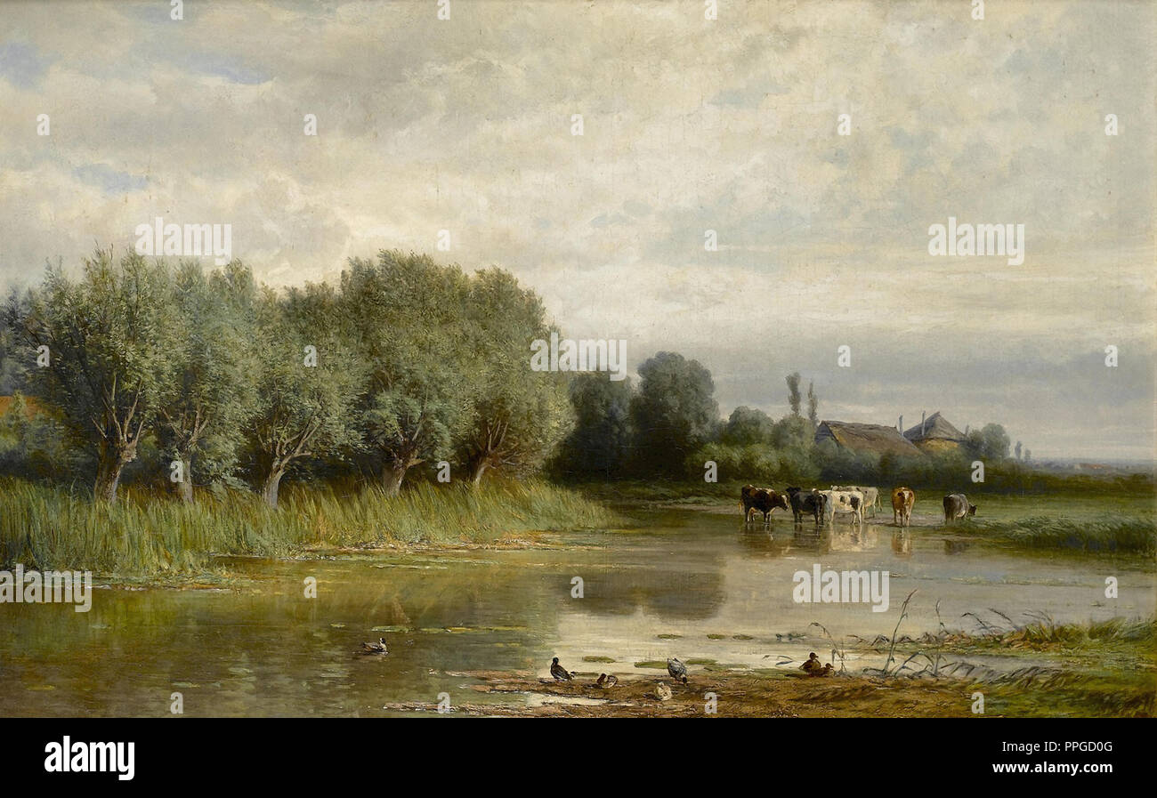 Elten Hendrik Dirk Kruseman Van - Flusslandschaft mit Vieh Tränken Stockfoto
