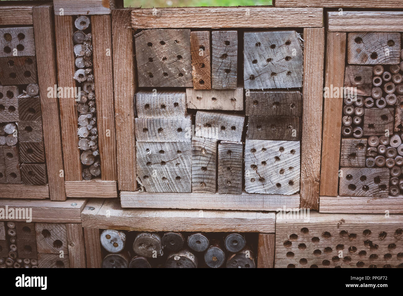 Eine Nahaufnahme von einem Mann gemacht Biene Hotel Stockfoto