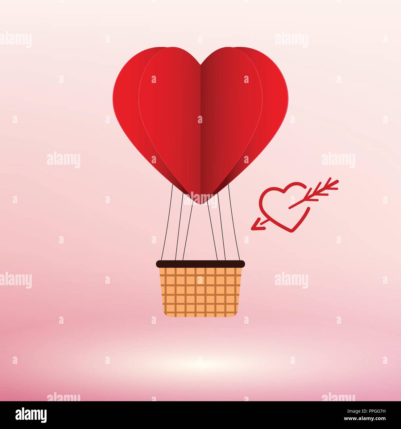 Paper Art Herz Ballon Vector Illustration Konzept Stock Vektor