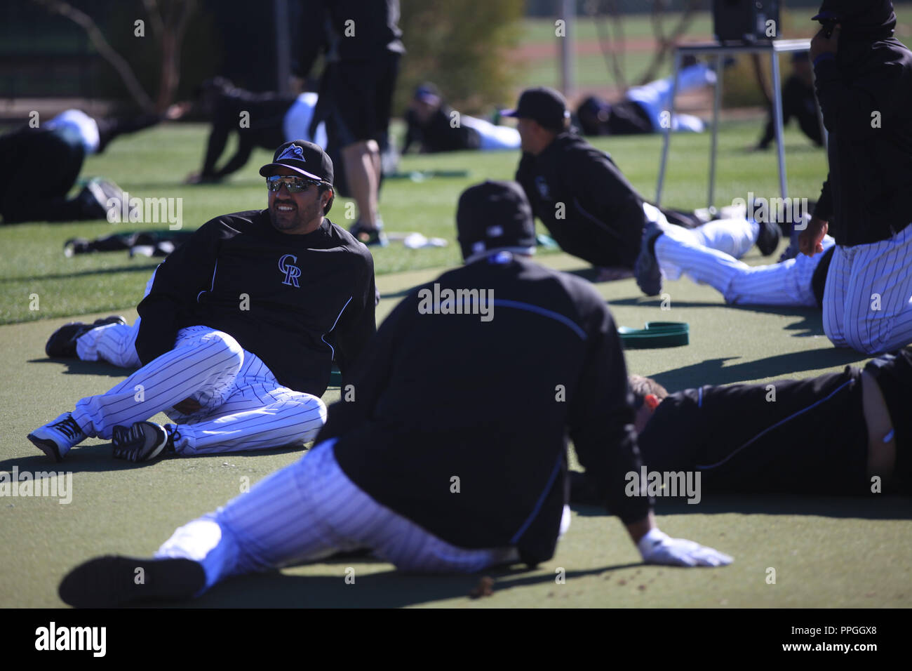 Mexikanische Reisebusse Vinicio Castilla von Colorado Rockies im Frühjahr Trainieren 2013 in Sports Complex Salt River Felder an der Talking Stick in Arizona. Stockfoto