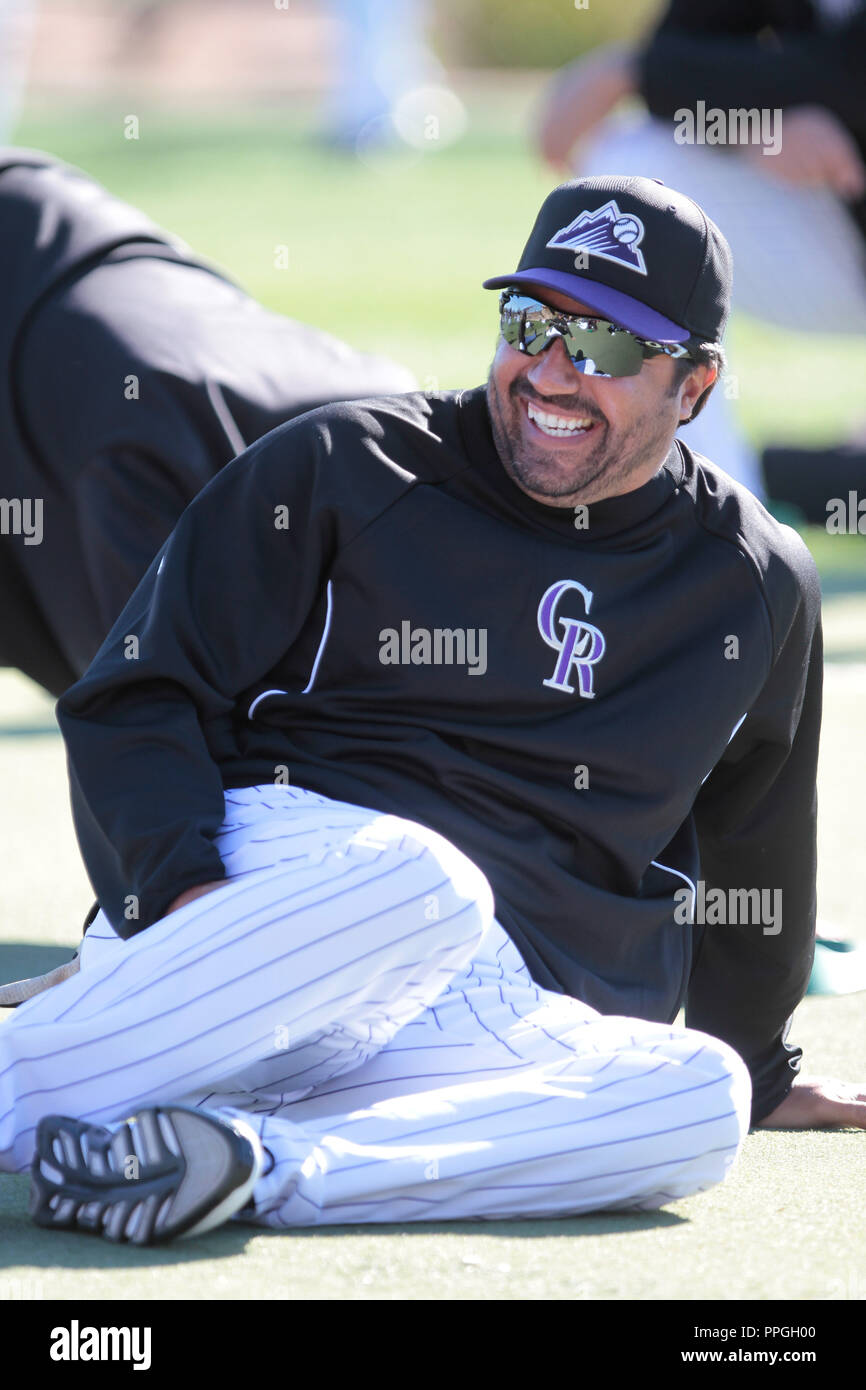Mexikanische Reisebusse Vinicio Castilla von Colorado Rockies im Frühjahr Trainieren 2013 in Sports Complex Salt River Felder an der Talking Stick in Arizona. Stockfoto