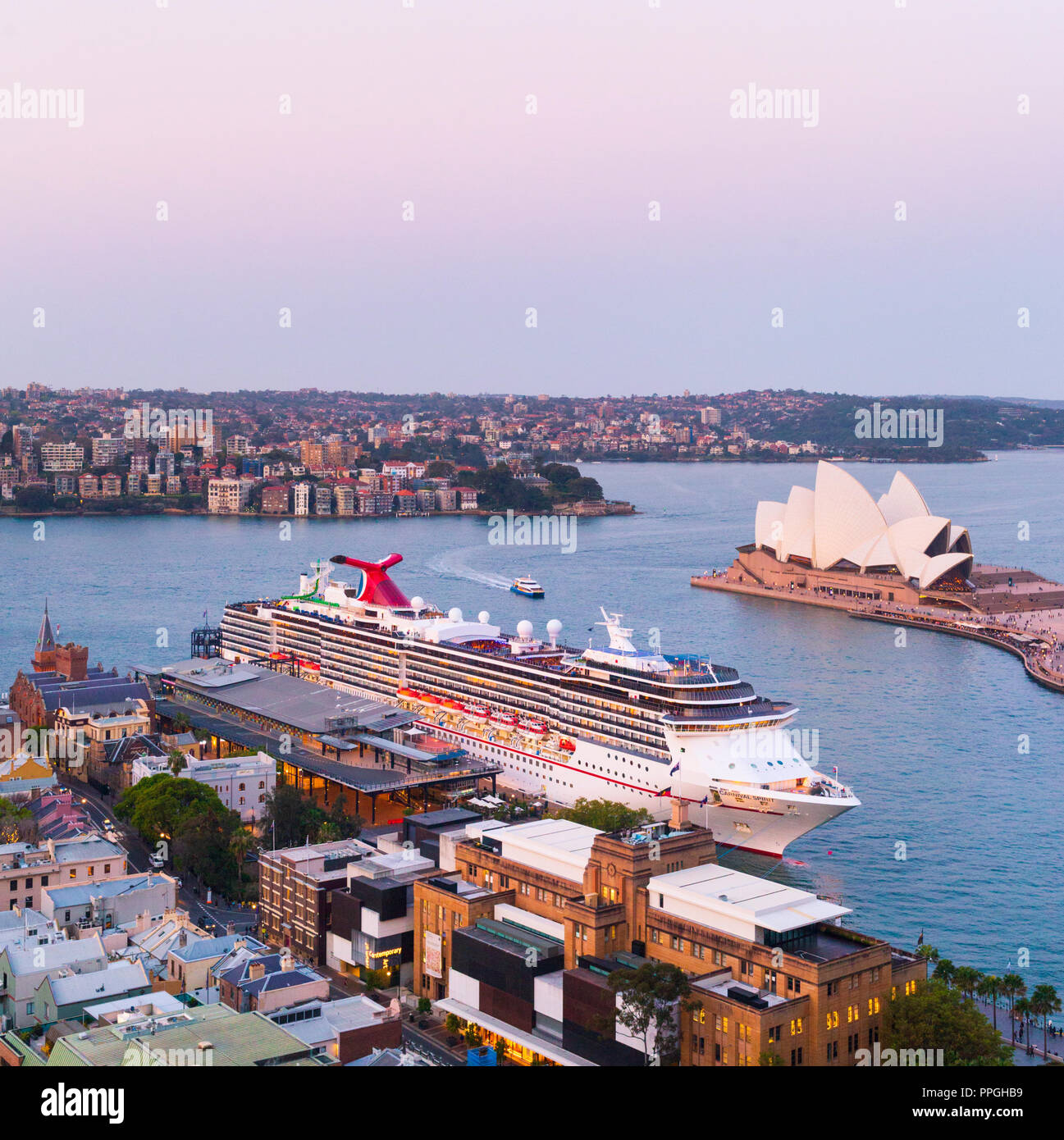Carnival Spirit Kreuzfahrt Schiff angedockt an der Overseas Passenger Terminal in Sydney, New South Wales, Australien Stockfoto