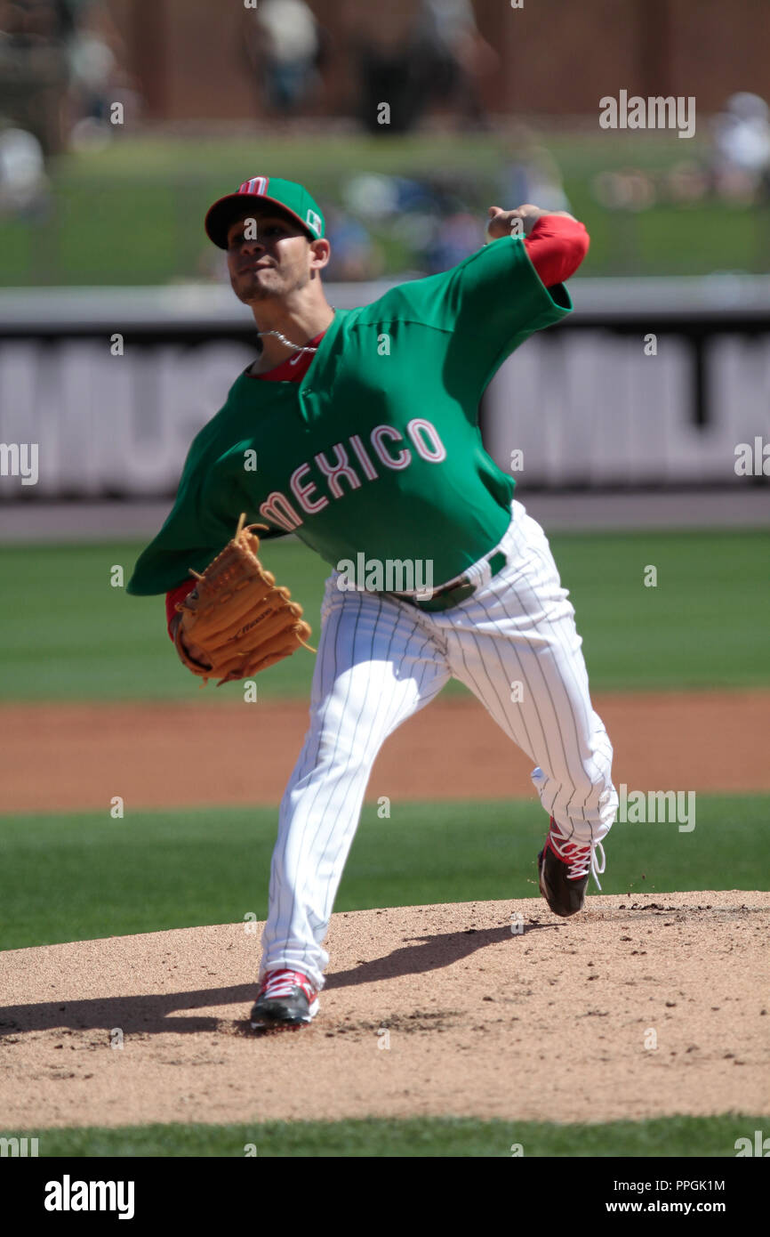Hector Daniel Rodrigez Krug derrotado de Mexico, durante el San Blas Mexico vs Dodgers de la previo al Classic Mundial de Beisbol 2013, Camelbac Stockfoto