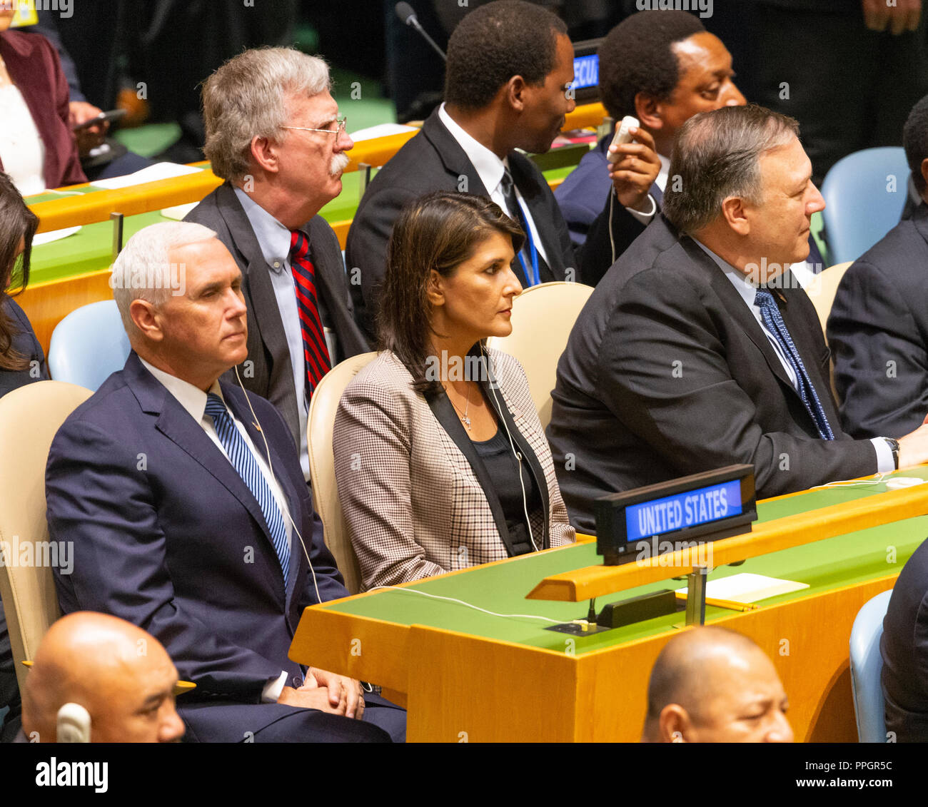 New York, NY - 25. September 2018: John Bolton, Mike Pence, Nikki Haley, Mike Pompeo 73. Tagung der VN-Generalversammlung am Sitz der Vereinten Nationen Credit teilnehmen: Lev radin/Alamy leben Nachrichten Stockfoto