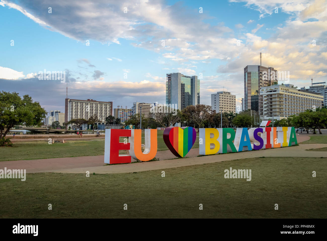 Brasilia Zeichen an Burle Marx Garten Park - Brasilia, Distrito Federal, Brasilien Stockfoto