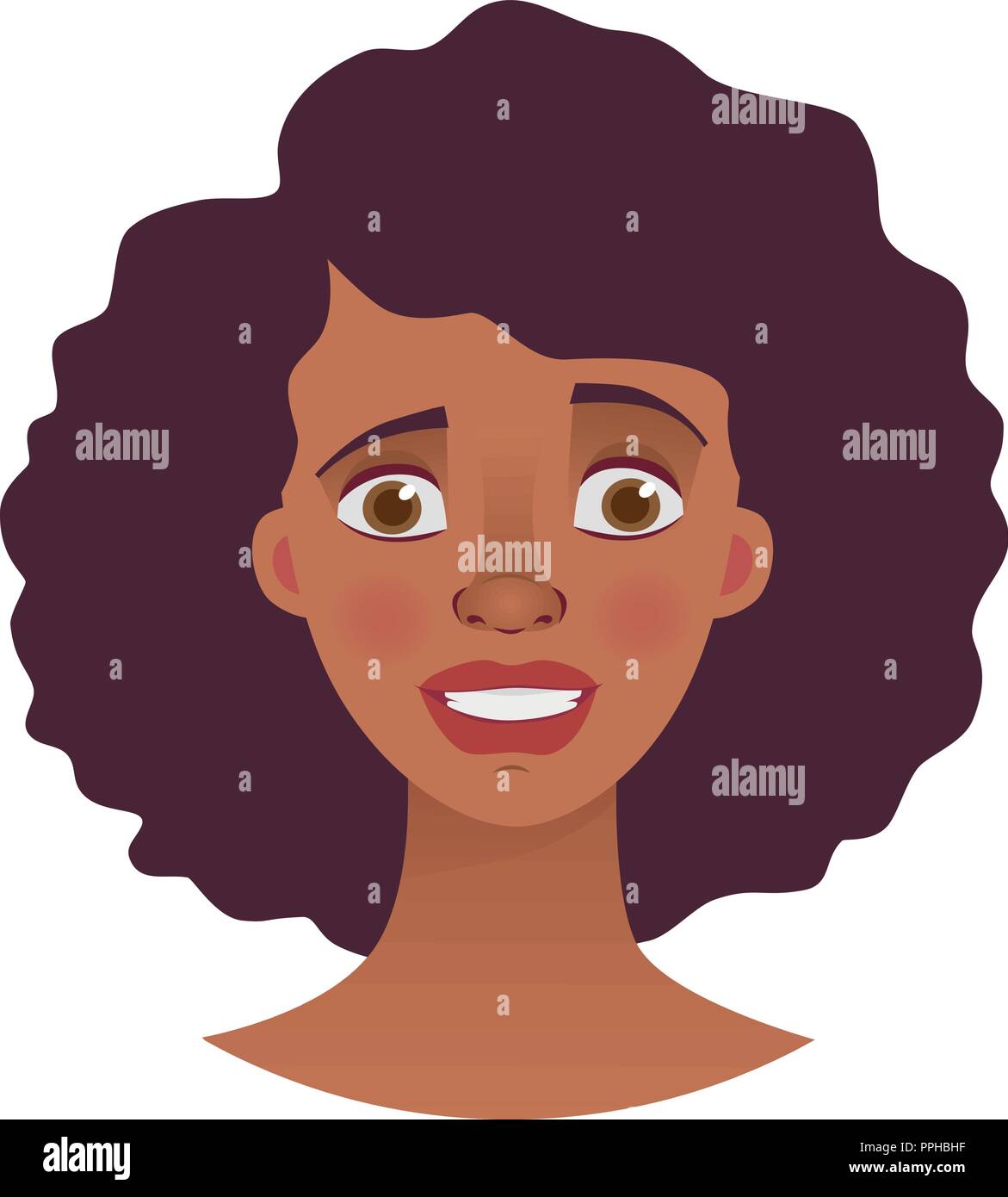 Gesicht der afrikanischen Frau. Gefühle der afrikanischen amerikanischen Frau Gesicht. Mimik Vector Illustration Stock Vektor