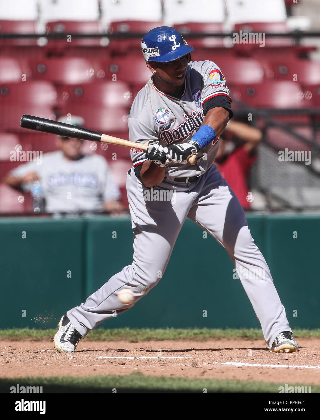 Alfredo Marte de Dominicana al bat, durante Partido de Beisbol de la