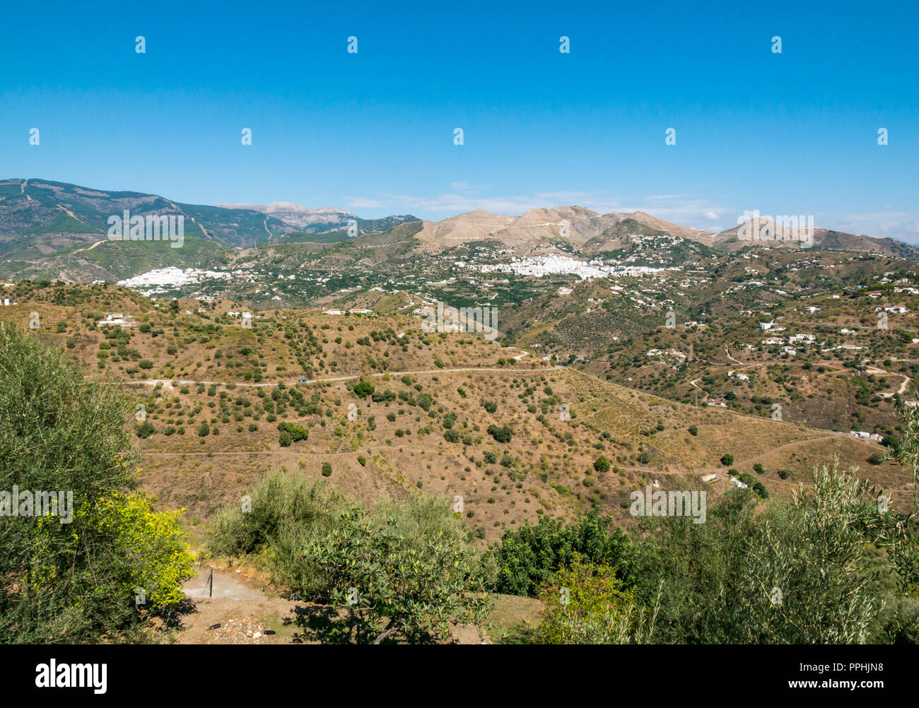 Blick über das Tal von Corumbela, Canillas De Albaida, Mudejar route, Axarquia, Andalusien, Spanien Stockfoto