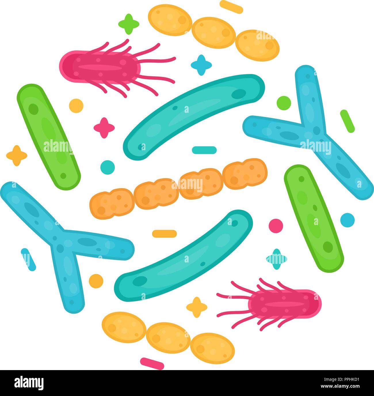 Probiotika Bakterien und Keime Icon Design. Gesunde Ernährung Bestandteil für die menschliche Gesundheit. Stock Vektor