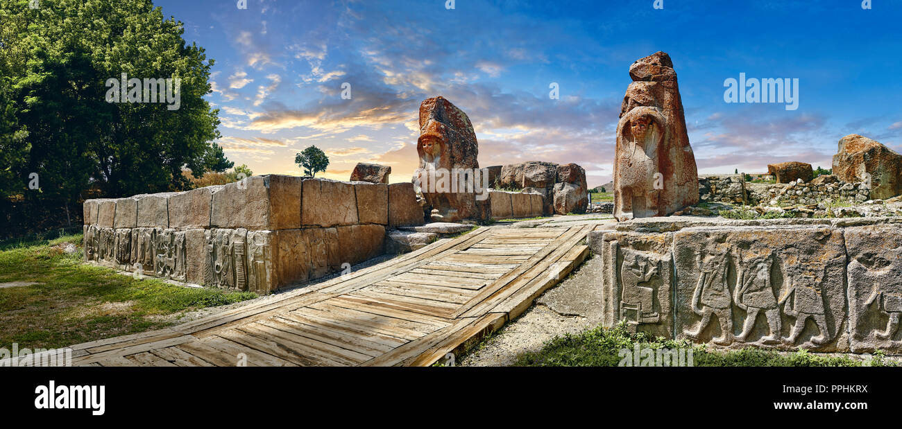 Die Sphinx tor Hethiter Skulptur, Alaca Hoyuk (alacahoyuk) Hethiter Ausgrabungsstätte Alaca, Provinz Çorum, der Türkei, Stockfoto