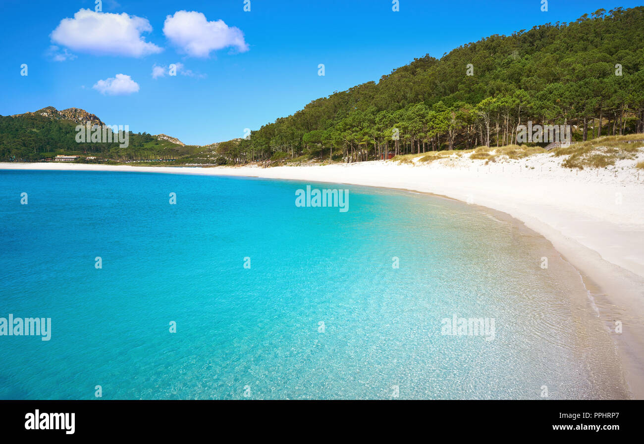 Islas Cies Inseln Rodas Strand Türkis in der Nähe von Vigo in Galicien Spanien Stockfoto