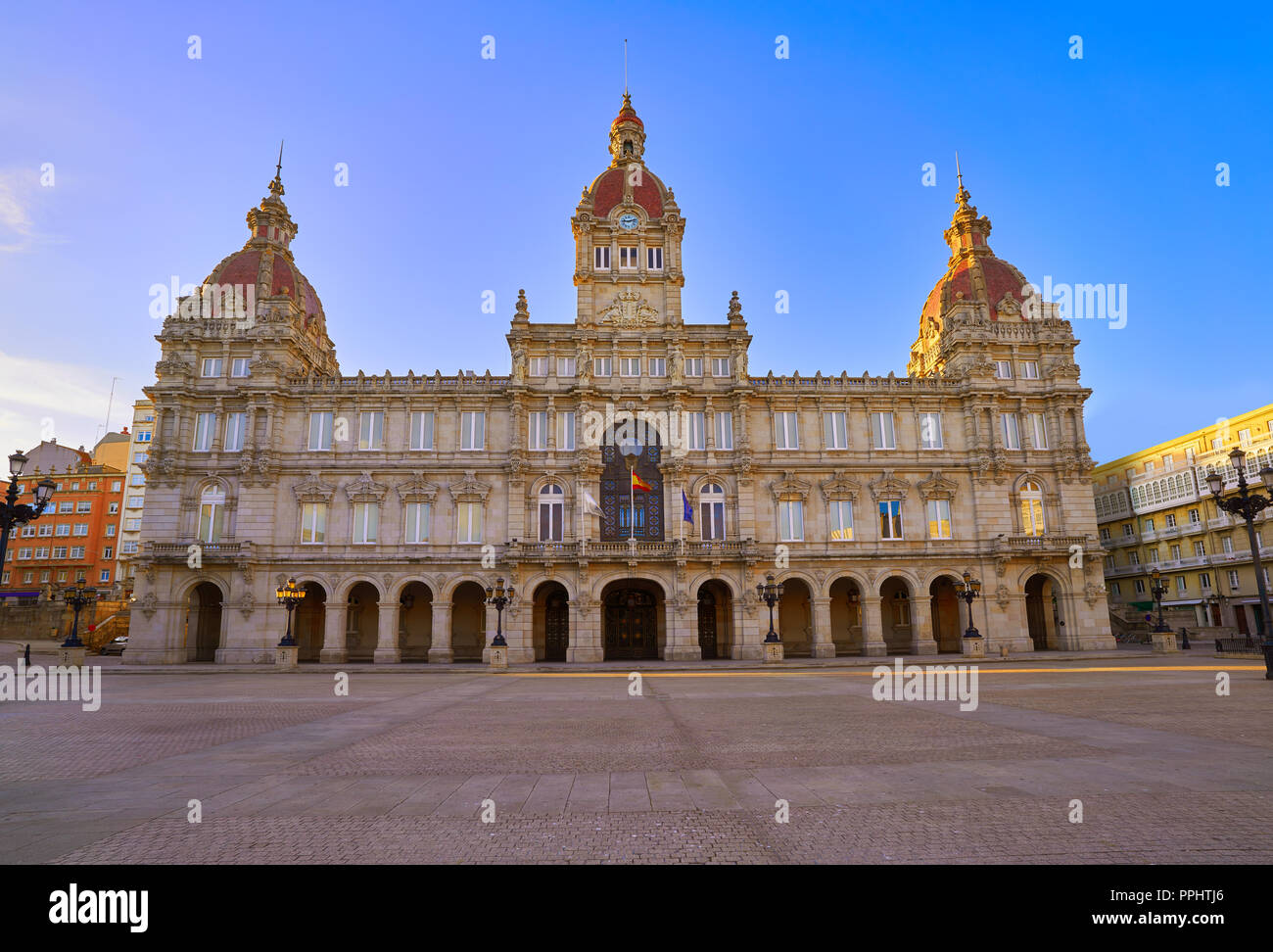 La Coruna Rathaus in Maria Pita Platz von Galicien Spanien Stockfoto