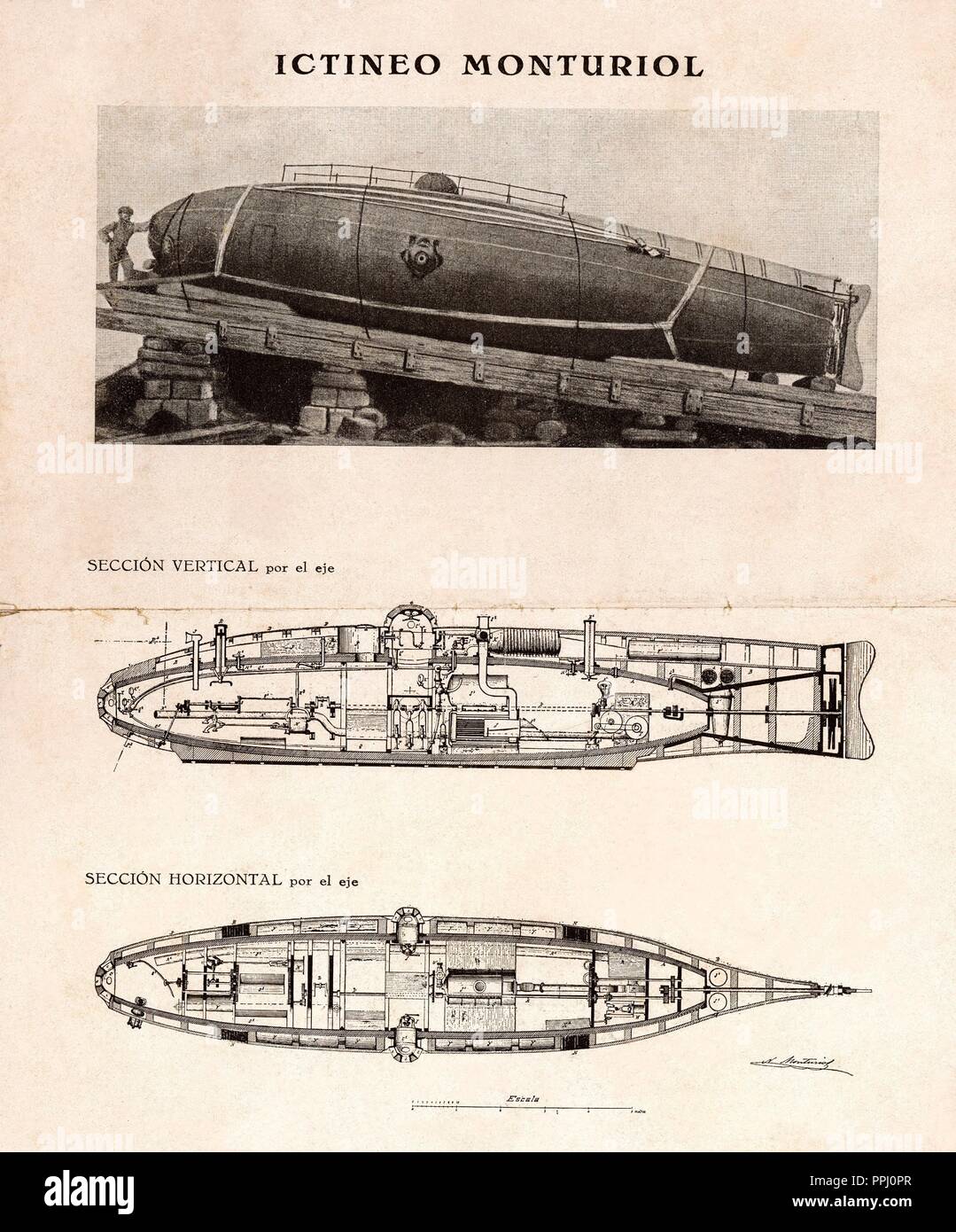 Die Reproduktion der Ictíneo Narcís Monturiol u-Boot, indem ich Estarriol (Figueres, 1819 - Sant Martí de Provençals, 1885). Stockfoto