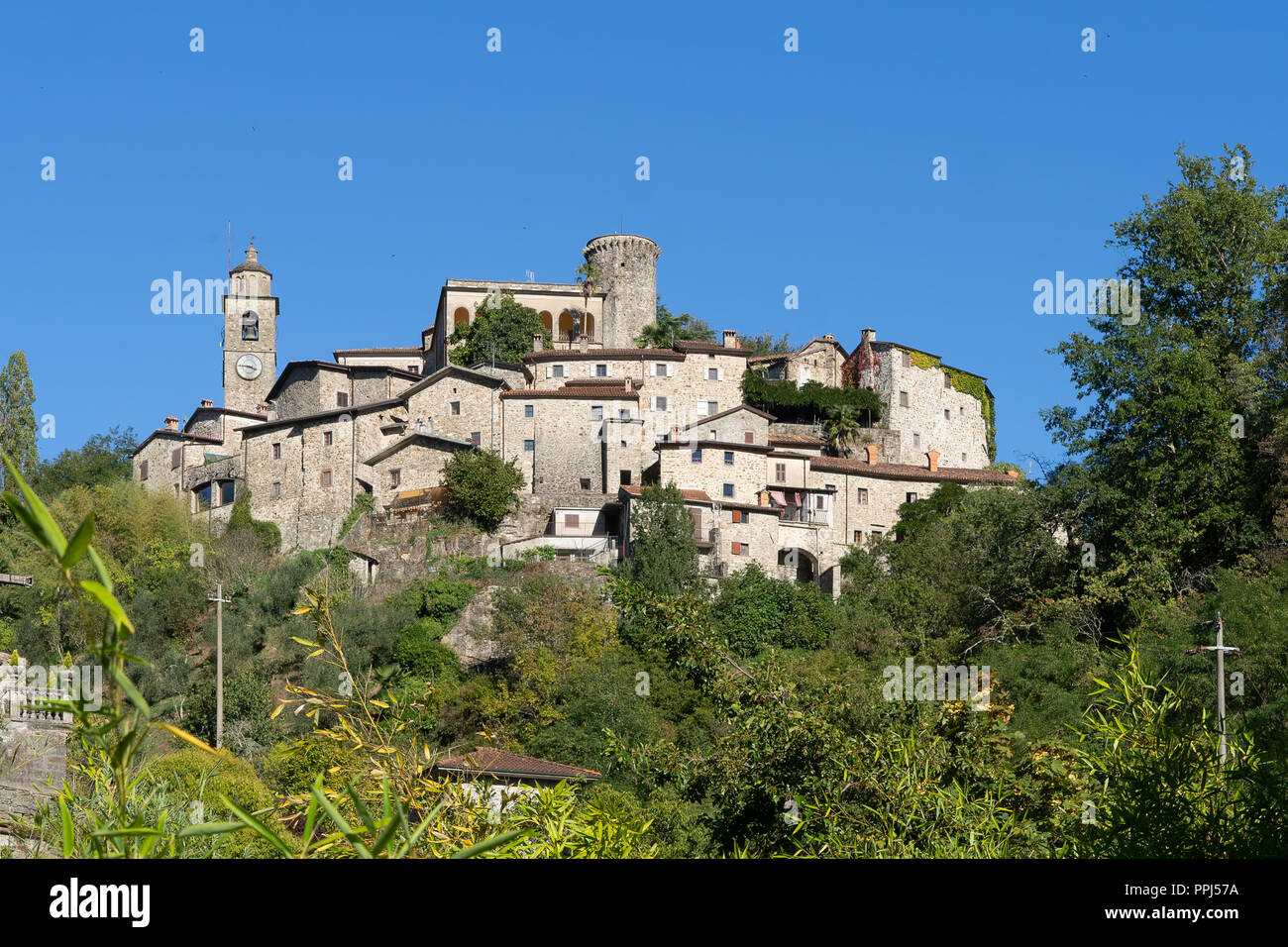 Bagnone Stadt, Lunigiana, Massa Carrara, Toskana, Italien, ein typisches mittelalterliches Dorf. Stockfoto