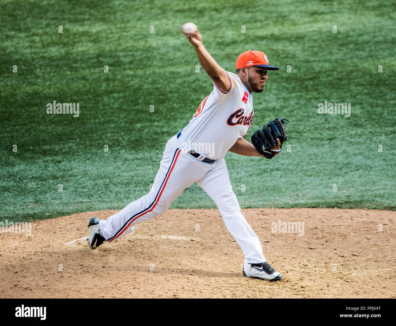 Verkäufer Caramo de Venezuela. . Partido de Beisbol de la Serie del Caribe con El Encuentro entre Caribes de Anzoátegui de Venezuela contra los Criollos Stockfoto