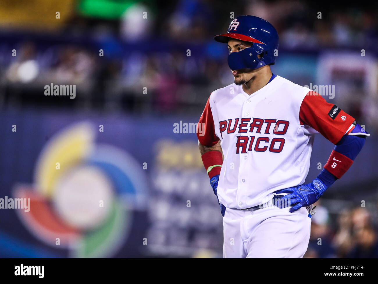 Seth Lugo Krug Inicial de Puerto Rico hace lanzamientos en el Primer Inning, durante el Partido entre Puerto Rico contra Venezuela, World Baseball Stockfoto