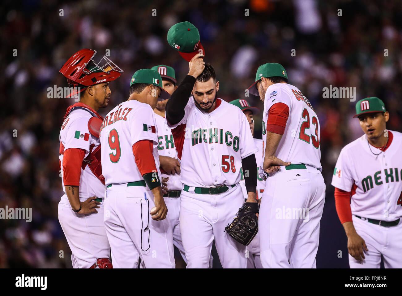 Miguel Gonzalez ¨ El Mariachi ¨ Krug inicial por Mexiko Verkauf del Partido en el Quinto Inning, durante el Partido entre Mexiko vs Puerto Rico, Welt B Stockfoto