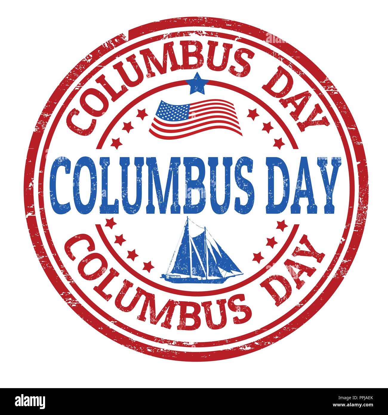 Columbus Day Zeichen oder Stempel auf weißem Hintergrund, Vector Illustration Stock Vektor