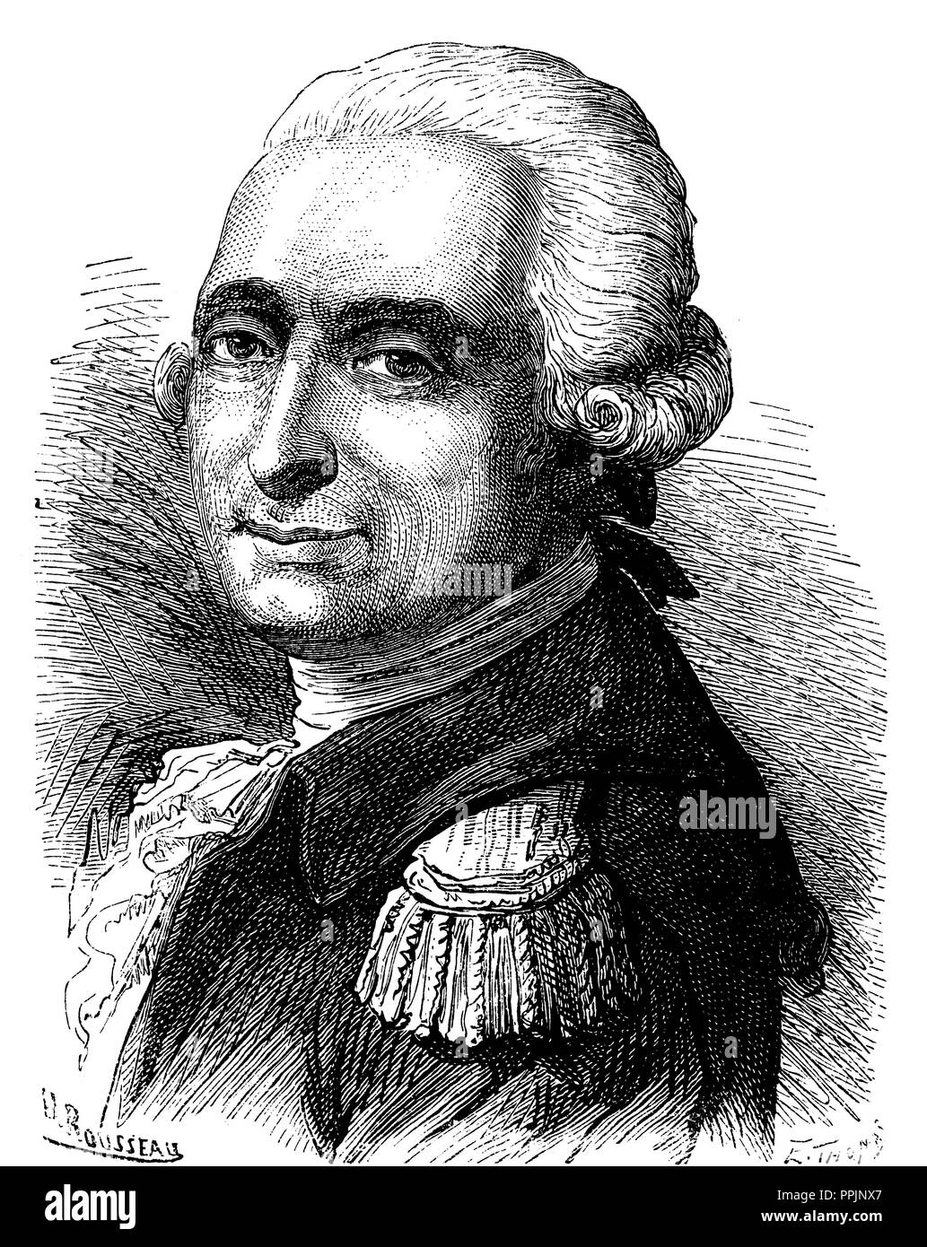 François Laurent D'Arlandes (1742-1809), Marquis von Arlandes, einer der ersten Astronauten Pilot den Ballon der Brüder Montgolfier im Jahre 1783. Gravur 1873. Stockfoto
