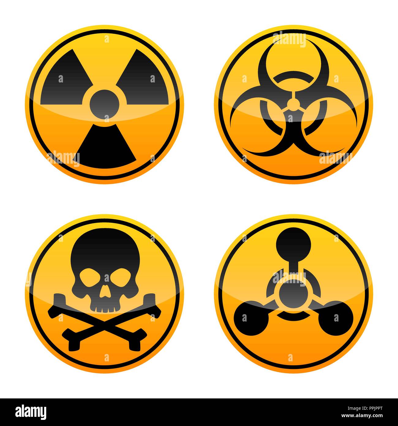 Gefahr vektor Zeichen gesetzt. Strahlung, Biohazard, toxische und Chemische Waffen unterzeichnet. Warnzeichen Stock Vektor
