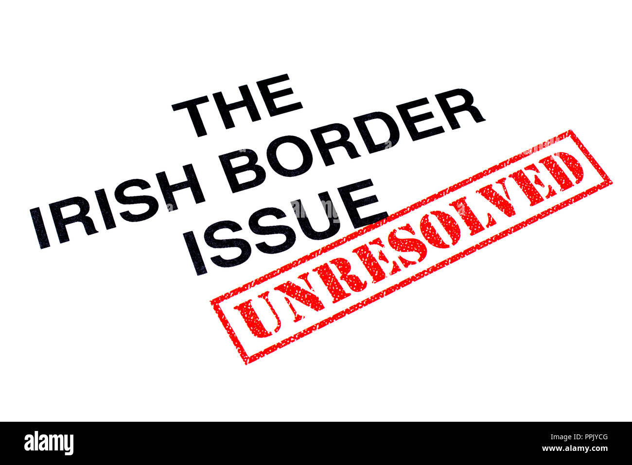 Die irischen GRENZE AUSGABE Schlagzeile gestempelt mit einem roten ungelöste Stempel. Stockfoto