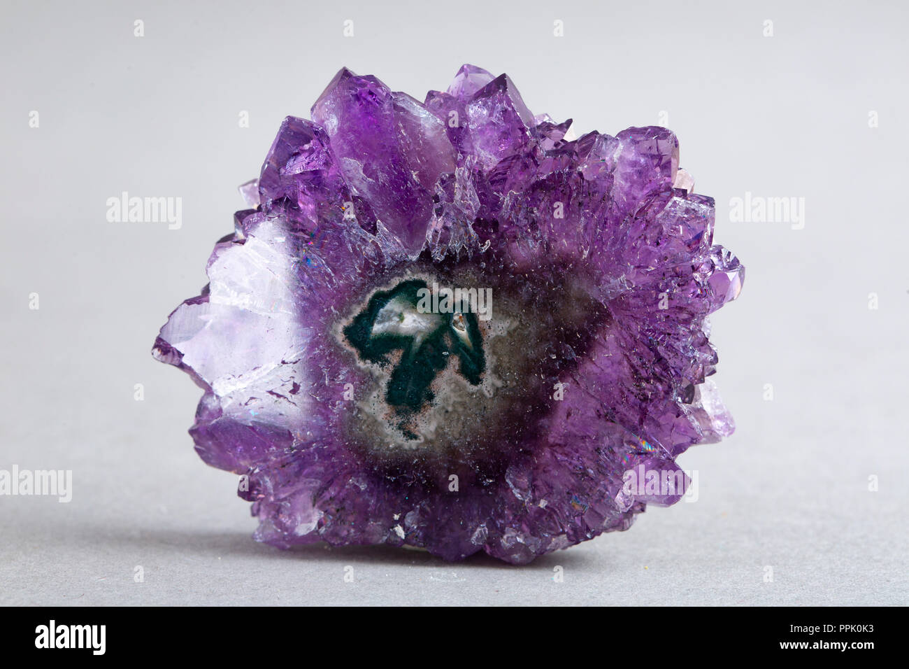 Natürliche Druse amethyst auf weißem Hintergrund Stein Stockfoto