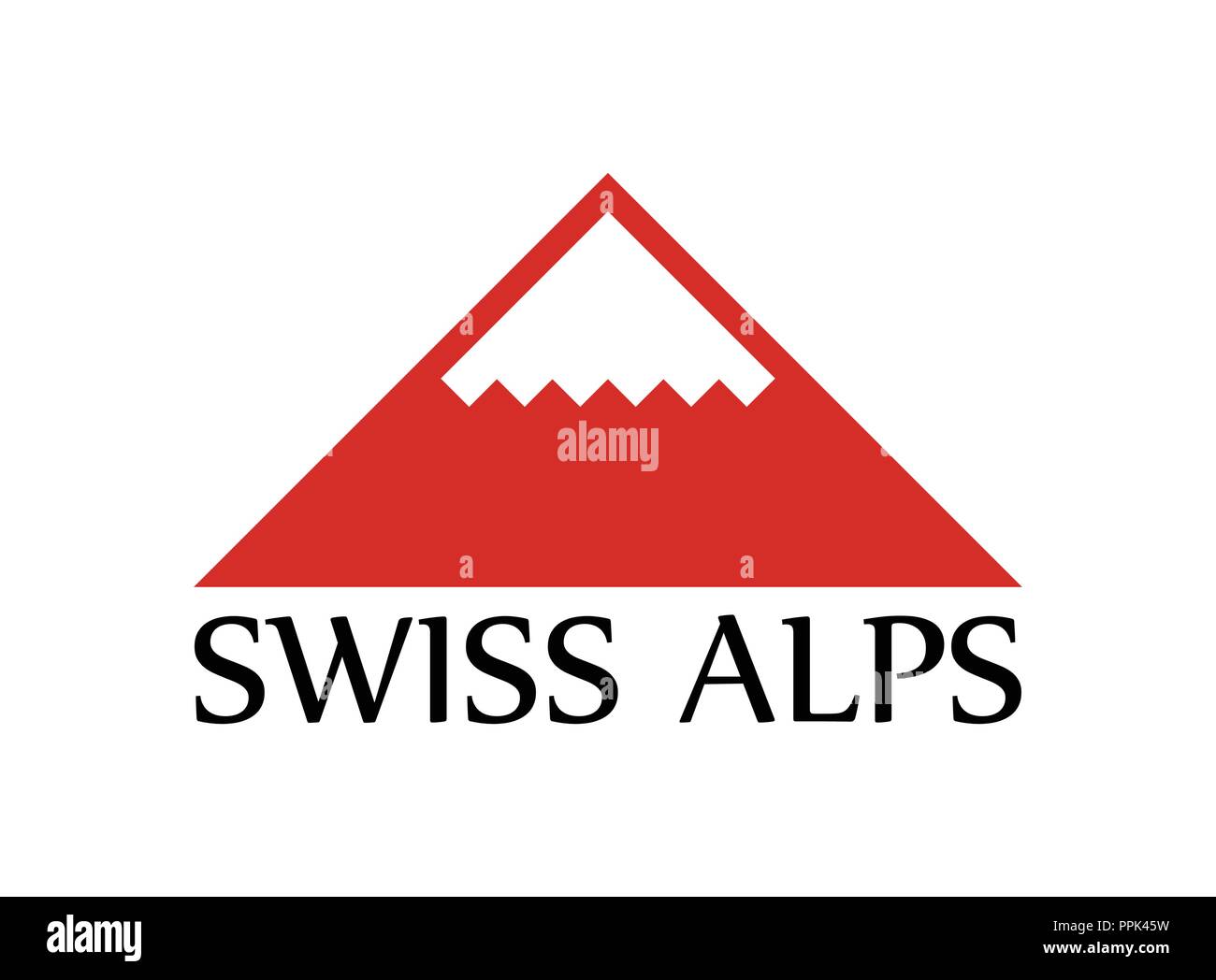Schweizer Alpen, Vector Logo Illustration mit Beschriftung auf weißem Hintergrund. Stock Vektor