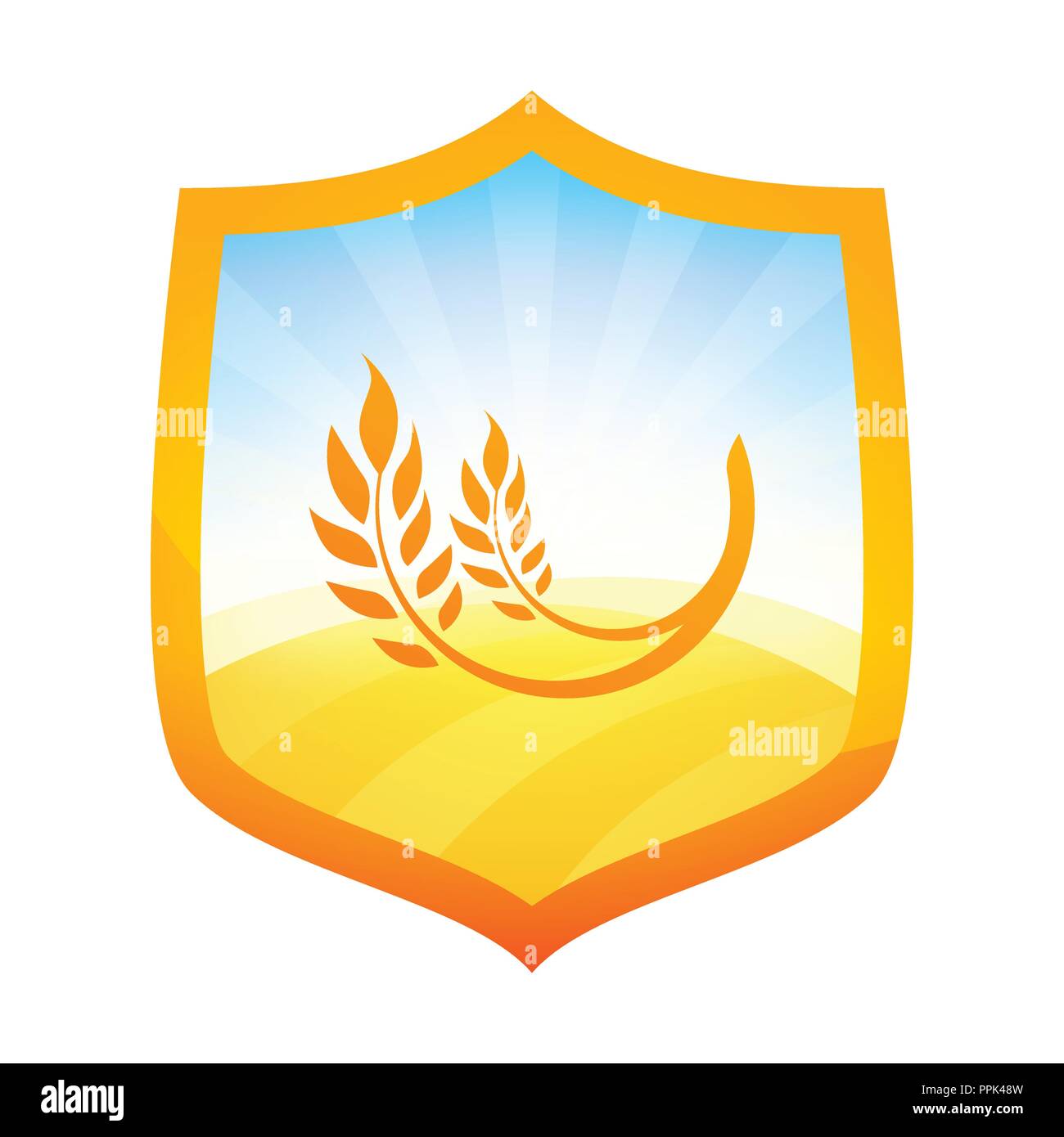 Orange Badge mit Bauernhof Feld von Weizen auf der Abdeckung Stock Vektor