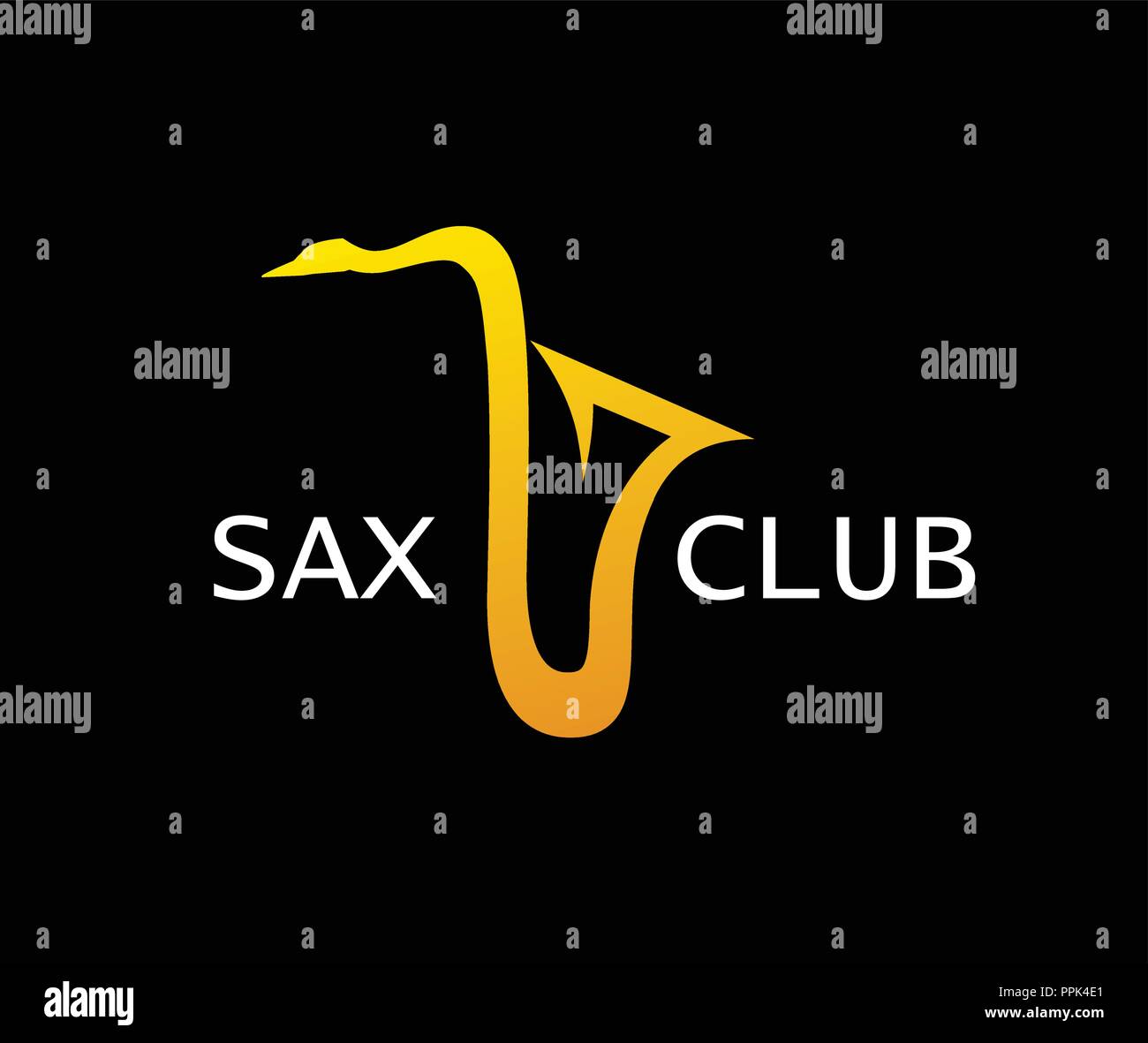 Style Logo für Sax Club. Goldene Saxophon Silhouette auf Vector Illustration Stock Vektor