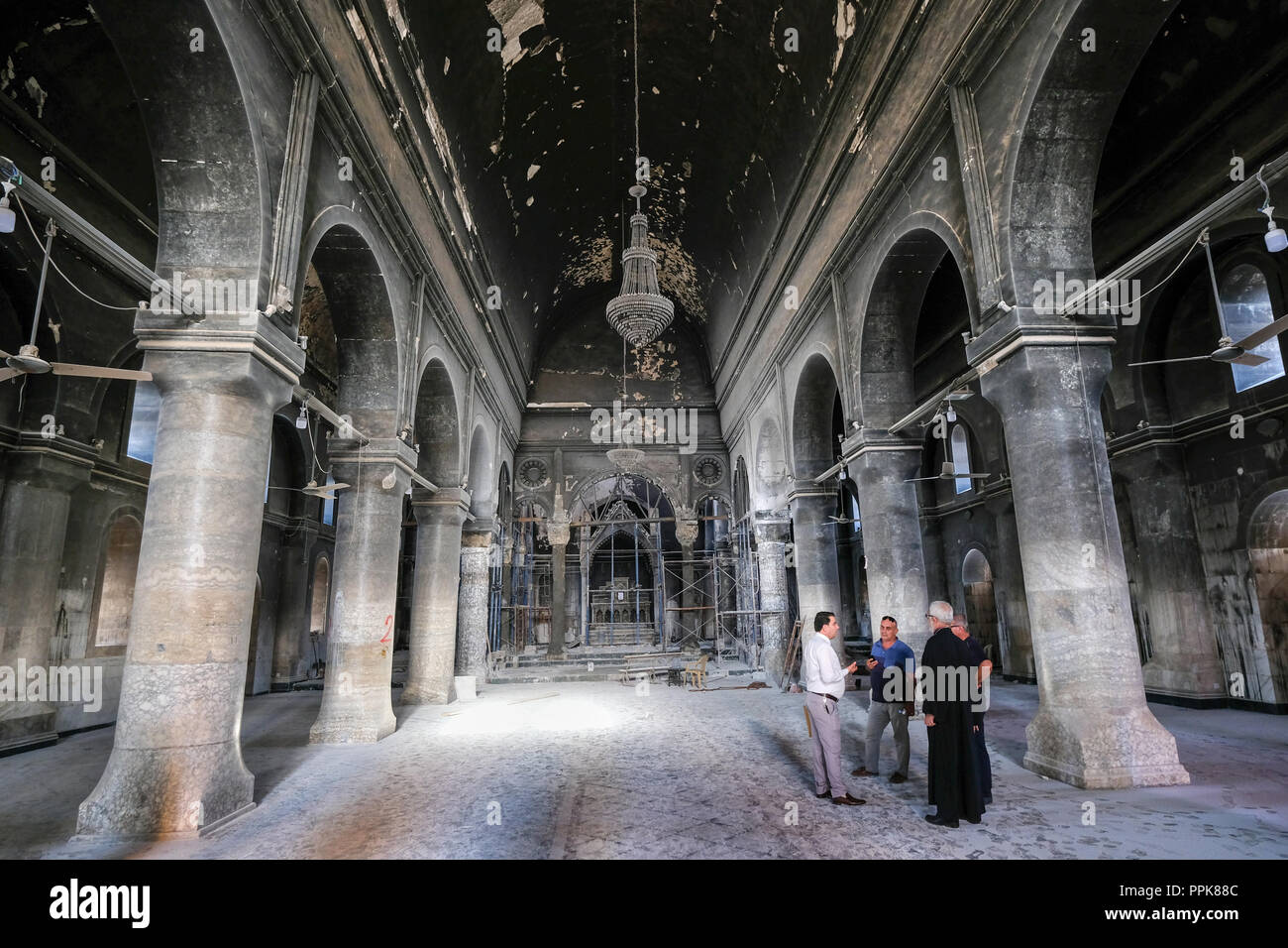Die Unbefleckte Empfängnis Kirche von Quaraqosh (Hamdaniya) wurde von ISIS in 2014 durch Feuer, Irak zerstört, autonomen kurdischen Region - Assyrisch-Orthodoxe Kathedrale von Quaraqosh wurde von ISIS im Jahr 2014 durch Feuer zerstört, Irak, autonome kurdische Region Stockfoto