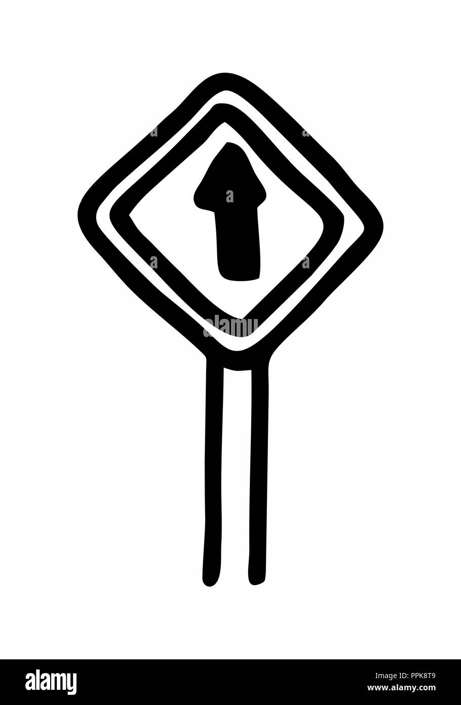 Freehand Illustration einer Richtung Straße. Schwarzen umrissen auf weißem Hintergrund. Stock Vektor