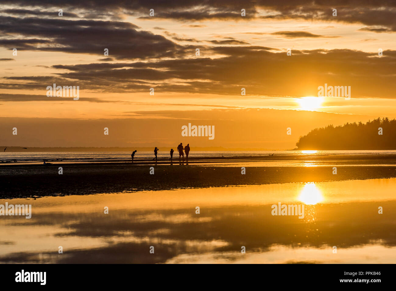 Sonnenuntergang, Semiahmoo Bay, weißen Rock, British Columbia, Kanada Stockfoto