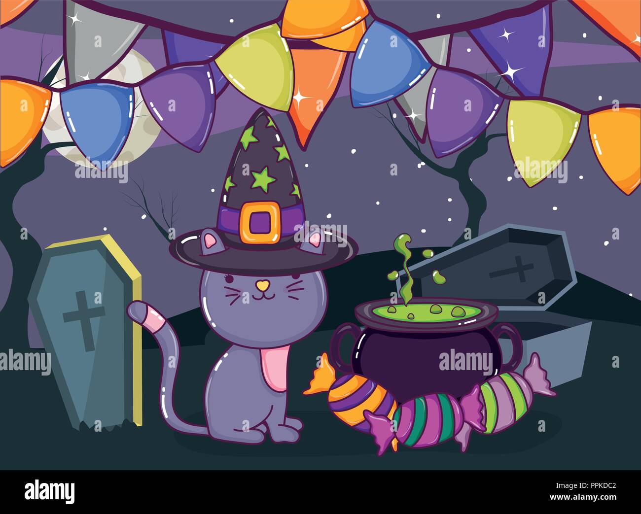 Halloween cute cat Cartoon Stock Vektor